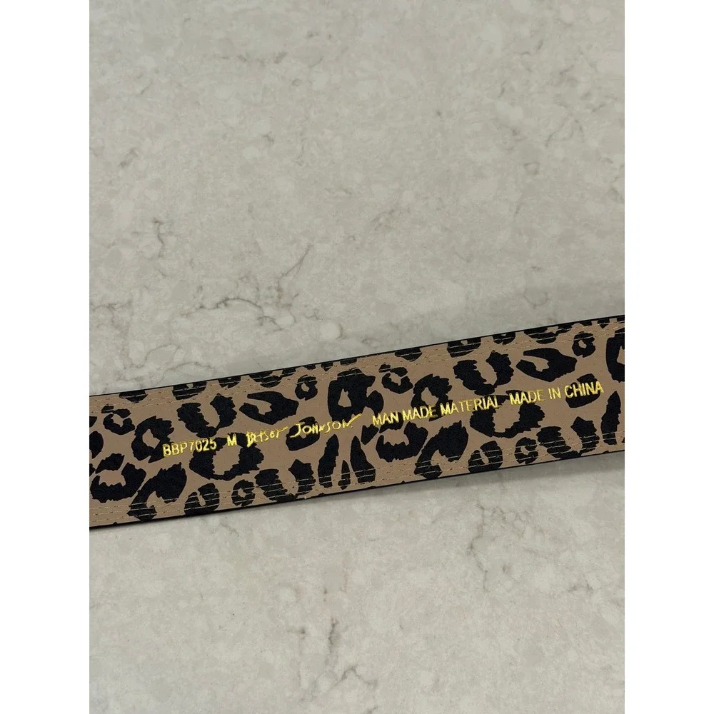 Betsey Johnson Womens Black Bow Belt Leopard Print Lining Gunmetal Buckle